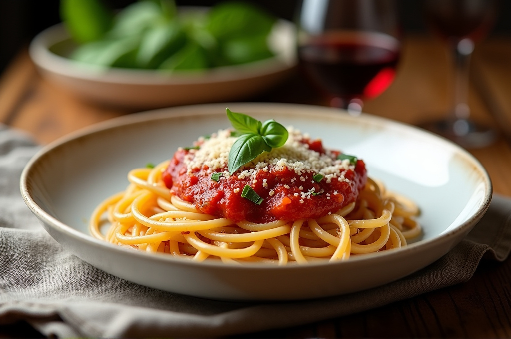 Fresh spaghetti pomodoro with wine at Ciminelli's