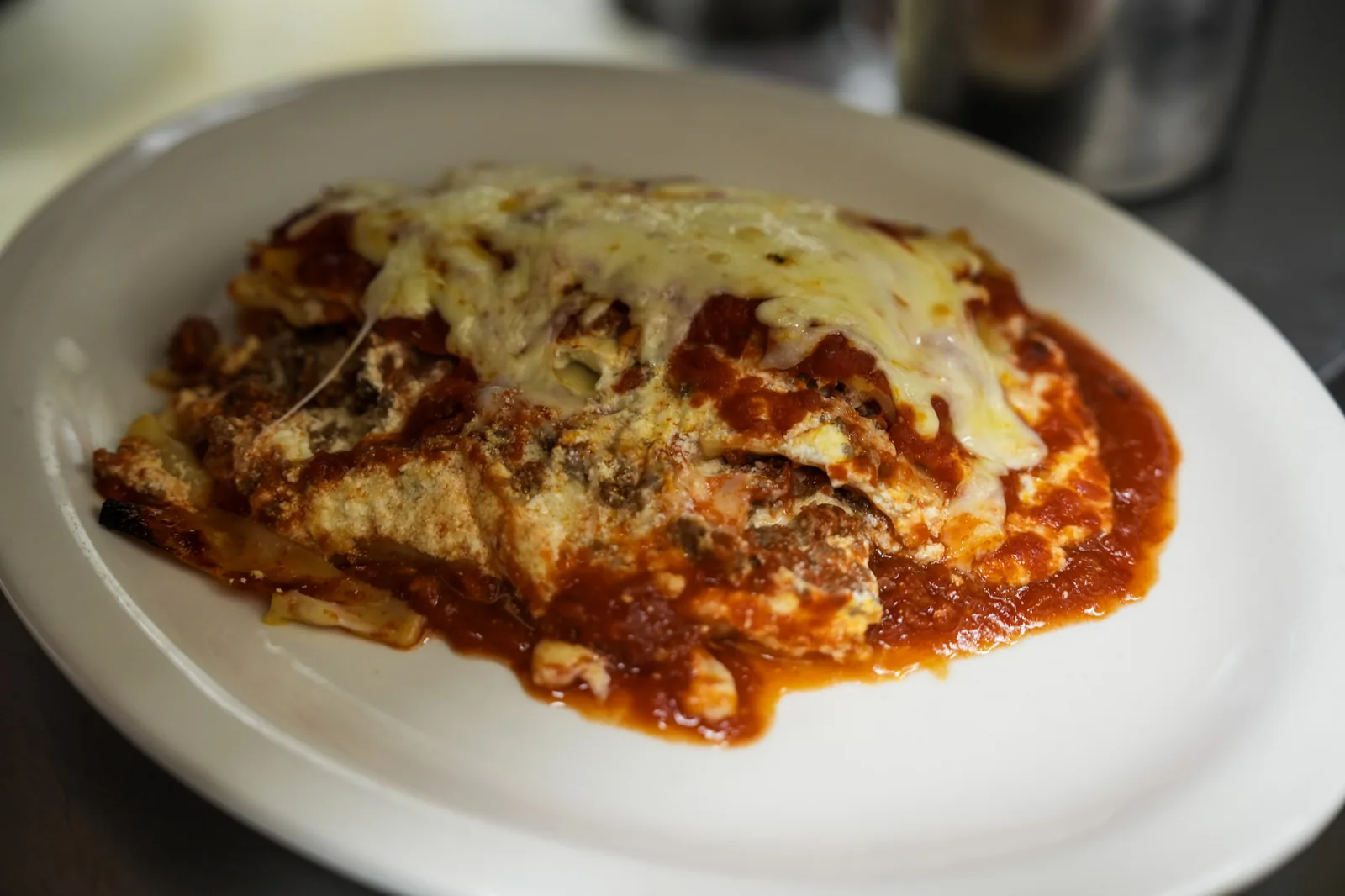 Eggplant parmigiana baked with marinara and mozzarella at Ciminelli's in Bethpage