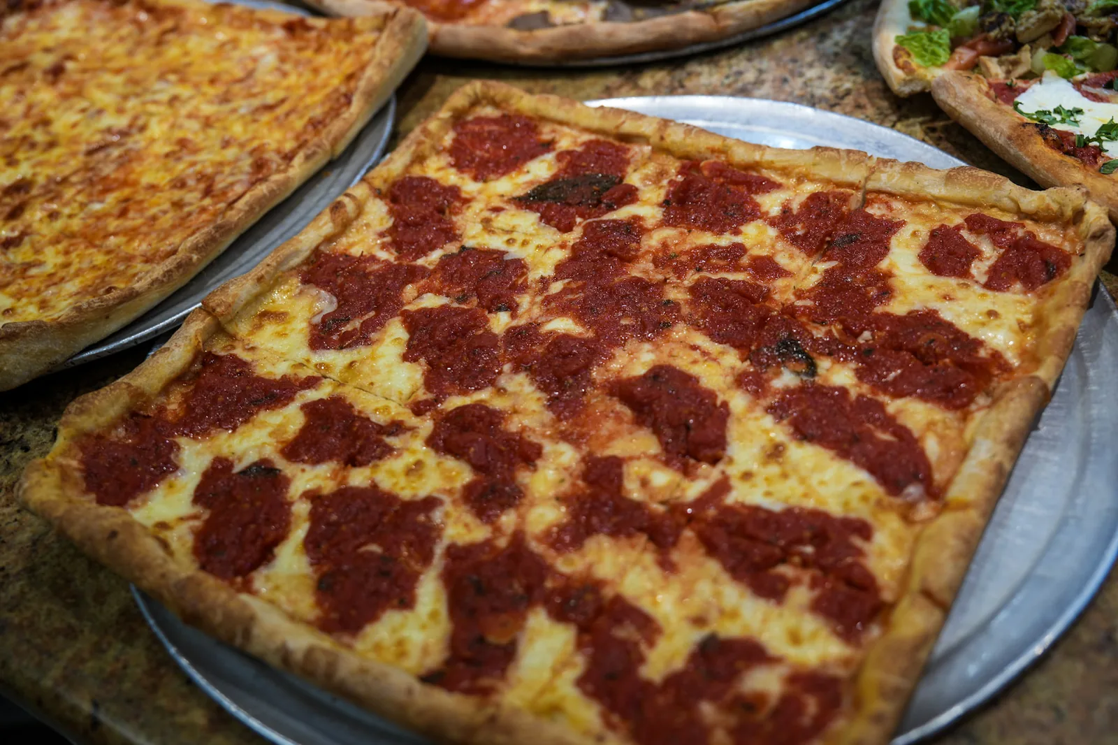 Sicilian and grandma square pizzas at Ciminelli's Pizzeria in Bethpage
